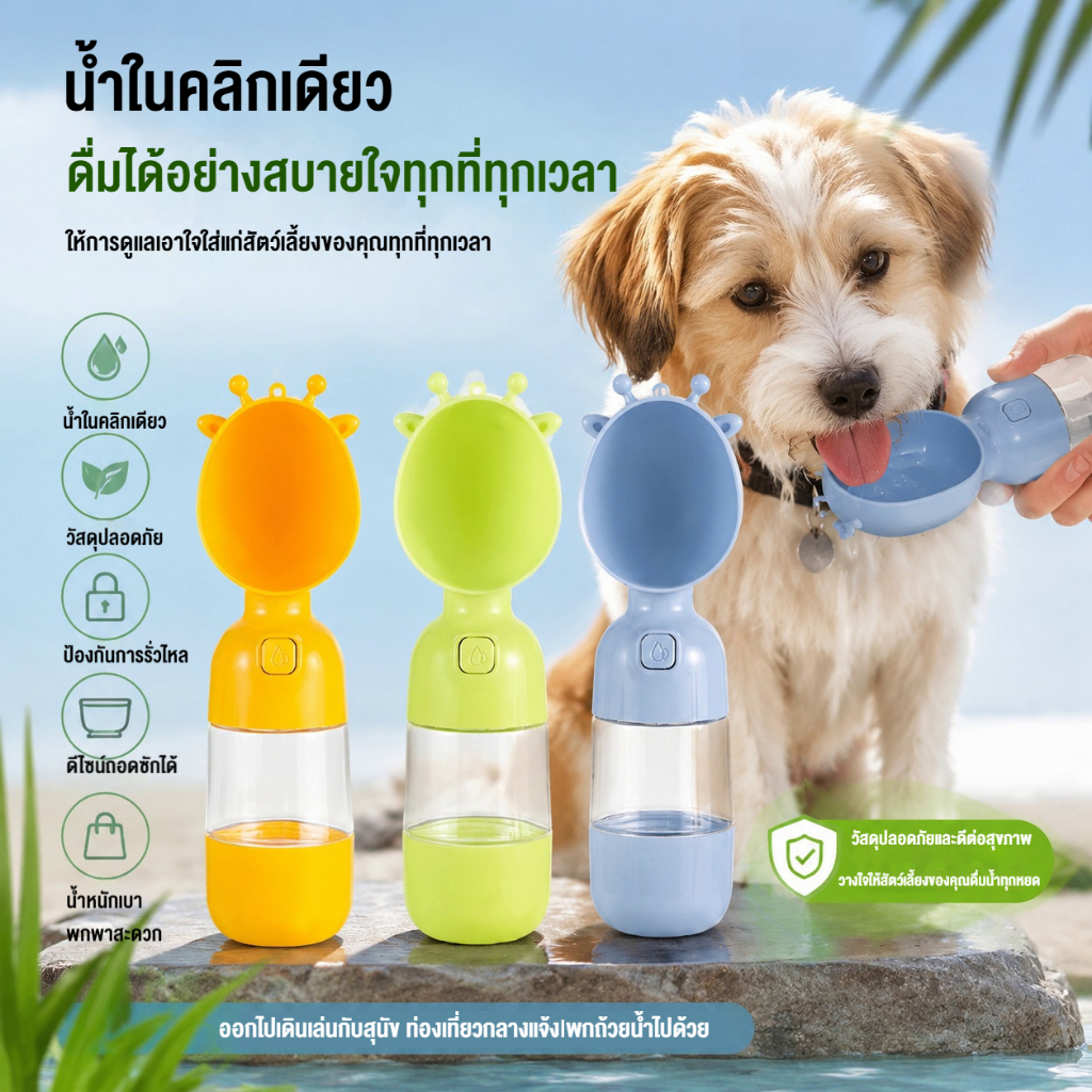 ขวดน้ําสุนัขแบบพกพาสําหรับเดินกลางแจ้งเครื่องจ่ายน้ําดื่มสําหรับสัตว์เลี้ยงแบบพับได้