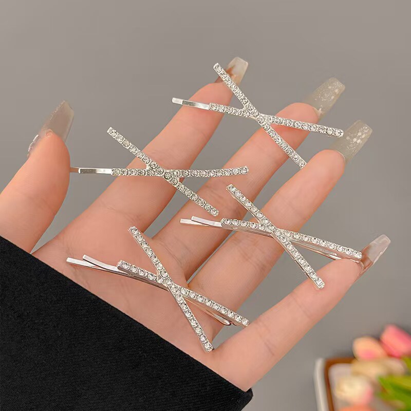 Rhinestone Diamond-Studded Flat Clip Classy Cross Hairpin แฟชั่น Little Fairy Headdress
