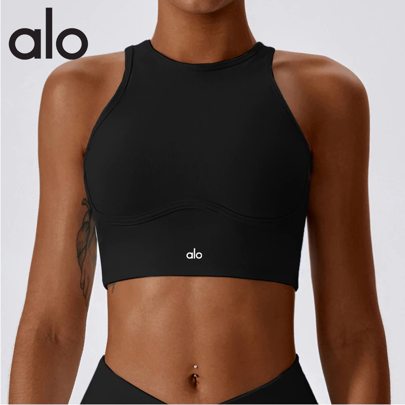 ผู้หญิง Ribbed Cutout Racerback Sports Bra,Medium Support Workout Bra , Quick Dry Athletic Crop Top สําหรับยิมพิลาทิสวิ่ง