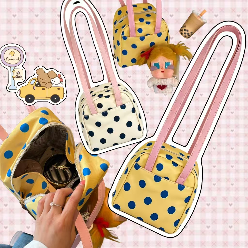 สีเหลืองสีชมพู Polka Dot Mini Underarm Bag หญิง 2026 สไตล์ใหม่น่ารักผ้าใบกระเป๋าเล็กนักเรียน All-Match กระเป๋าสะพาย
