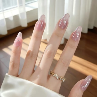 Rou Bao เล็บภาษาฝรั่งเศสคํา Pentagram Star Girly กลับเล็บกาวตกแต่งเล็บ