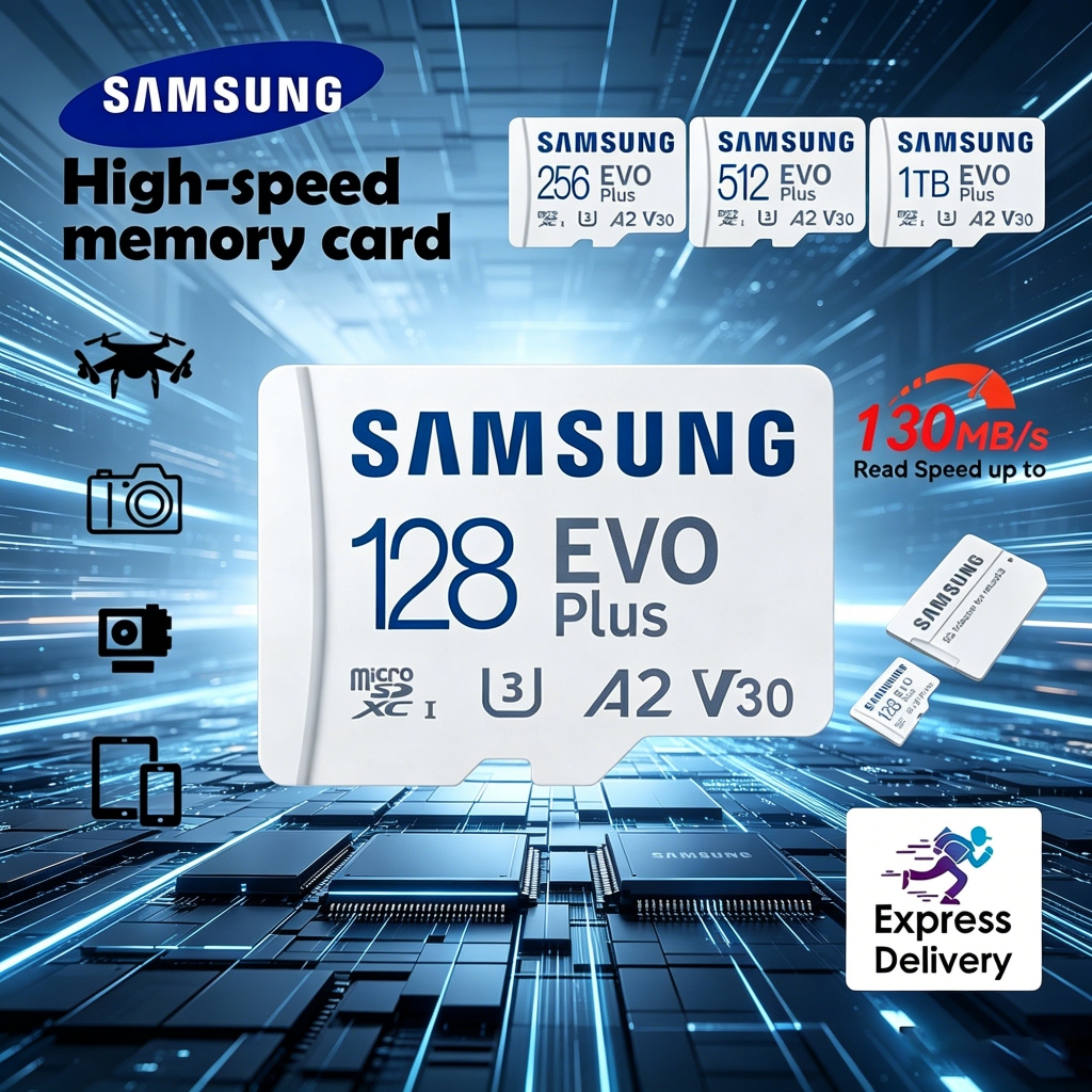 การ์ดหน่วยความจํา Samsung EVO Plus SD 130MB/s 128GB/256GB/512GB/1TB Micro SD V30 Nand Class 10 W/ อะแดปเตอร์