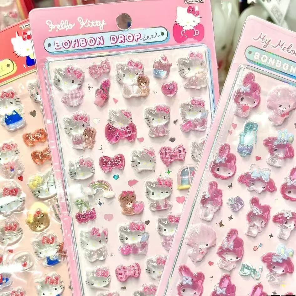 การ์ตูน Kawaii 3D สติกเกอร์คริสตัล - อีพ็อกซี่ยกบรรเทา Decal สําหรับ DIY เคสโทรศัพท์, แล็ปท็อป, ขวดน้ําตกแต่ง