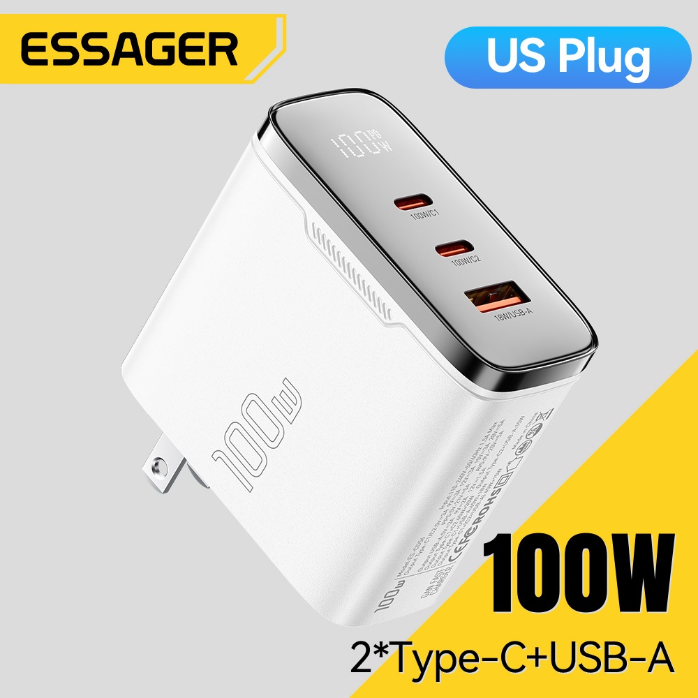 Essager 100W Gan3 High-power Digital Fast Charging Real-time Power Visualization โทรศัพท์มือถือแล็ปท็อปแท็บเล็ต Universal Fast Charging