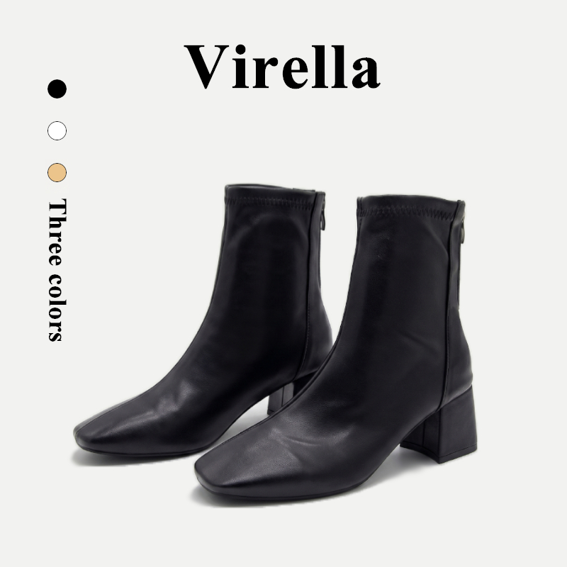 Virella รองเท้าบูทมาร์ตินสั้นผู้หญิงสไตล์เกาหลี เรียบง่าย หรูหรา สบาย ส้นหนาและนิ้วเท้าเหลี่ยม