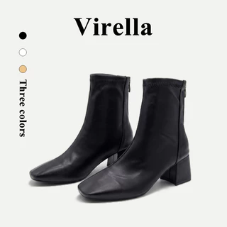 Virella รองเท้าบูทมาร์ตินสั้นผู้หญิงสไตล์เกาหลี เรียบง่าย หรูหรา สบาย ส้นหนาและนิ้วเท้าเหลี่ยม