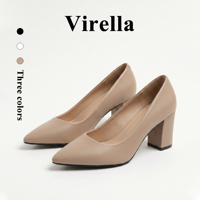 Virella รองเท้าส้นสูง ส้นหนาหัวแหลม งานสวย ใส่สบาย ใส่เที่ยวใส่ทำงานได้