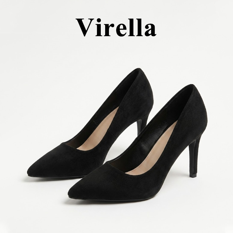Virella รองเท้าส้นสูงผู้หญิงหัวแหลมสีดำ รองเท้าสไตล์ฝรั่งเศสที่เรียบง่ายและทันสมัย ด้วยรูปลักษณ์ที่ทันสมัยและส้นเท้าหลายขนาด เหมาะสำหรับกิจกรรมต่างๆ