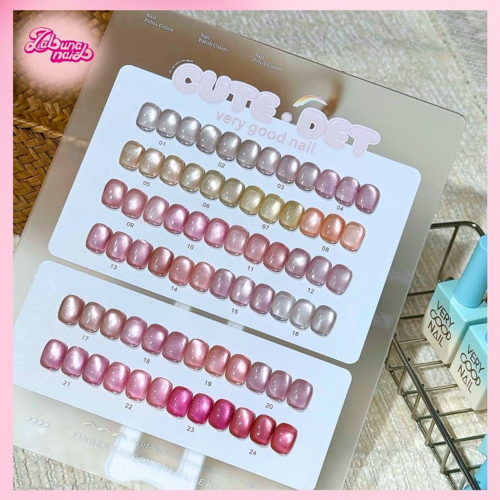 【พร้อมส่ง】ชุดยาทาเล็บเจล very good nail 24สี (Pink Transparent Cat Eye Series) เจลตาแมว เจลด้านซาติน ลูกแก้วอินทรีย์ (บัตรสีฟรี)