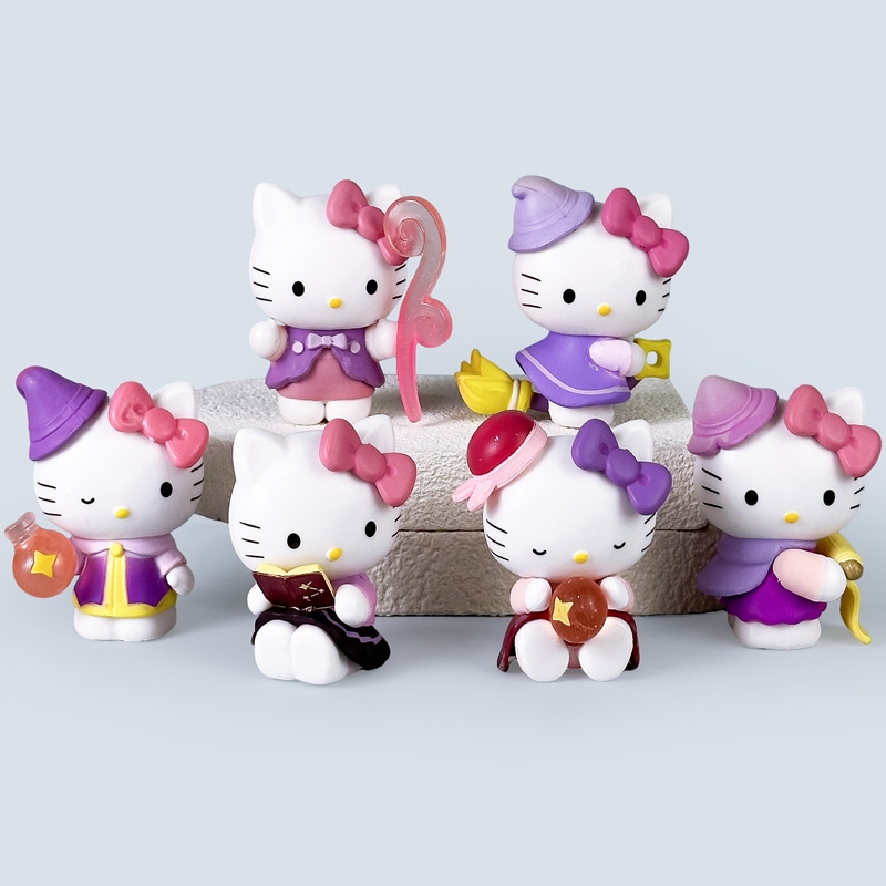 6 ชิ้น/เซ็ตการ์ตูนอะนิเมะ Hello Kitty Mini รูป Astrology Study Series นักมายากล DIY Gashapon ตกแต่ง PVC ตัวเลขการกระทําตุ๊กตาของเล่น