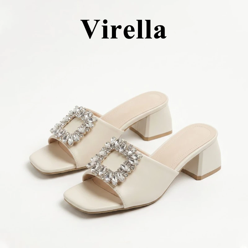 Virella รองเท้าแตะผู้หญิง รองเท้าส้นสูง ประดับเพชร พร้อมส่งจากไทย ปลายเท้าเปิด