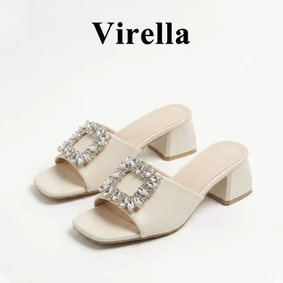 Virella รองเท้าแตะผู้หญิง รองเท้าส้นสูง ประดับเพชร พร้อมส่งจากไทย ปลายเท้าเปิด