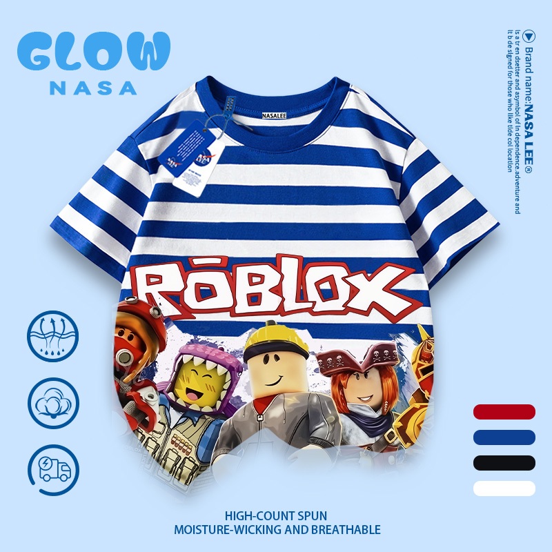 【จัดส่งจากกรุงเทพฯ】เสื้อยืดเด็กคอกลมสีดำลาย Roblox โลกเสมือนจริง รุ่นร่วมดีไซน์กับ NASA เหมาะสำหรับเด็กผู้ชายอายุ 7-16 ปี ใส่คู่กับอะไรก็เข้ากัน