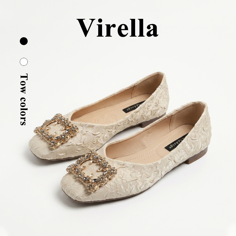 Virella รองเท้าส้นแบนประดับเพชรสไตล์แฟรี่สำหรับผู้หญิงในช่วงฤดูร้อนปี 2025 รุ่นใหม่ฤดูใบไม้ผลิและฤดูใบไม้ร่วง