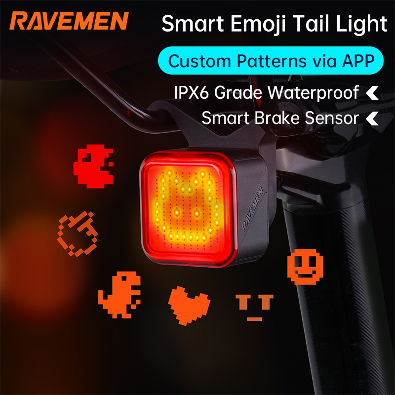 RAVEMEN NT401 สมาร์ทจักรยานไฟท้าย APP รูปแบบที่กําหนดเอง 40lm IPX6 กันน้ําเบรคคําเตือน