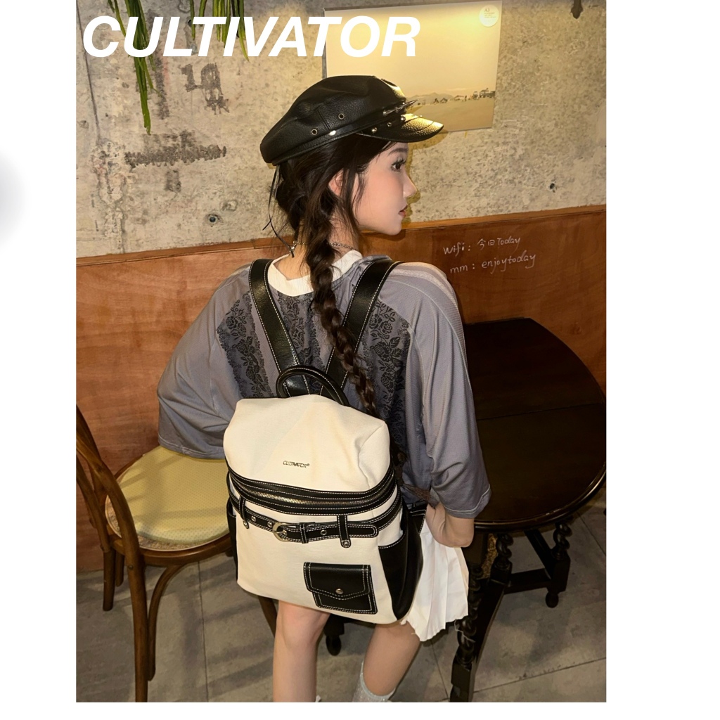CULTIVATOR กระเป๋าเป้สะพายหลัง ออริจินอล ไม่เหมือนใคร สีตัดคู่ ต่อชิ้น เข้าทุกลุค ทรงใหญ่จุของได้เยอะ เหมาะสำหรับเรียนและทำงาน
