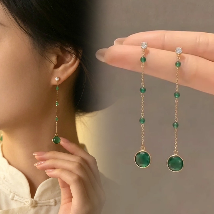 ใหม่จีน Retro สีเขียว Water Drop ต่างหูพู่หรูหรา Niche อารมณ์ High-End Antique Cool ต่างหู