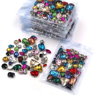 50 Unid Mix Formatos Strass com Base Prata Costura Vidro para Roupa DIY Jogo Variado Artesanato