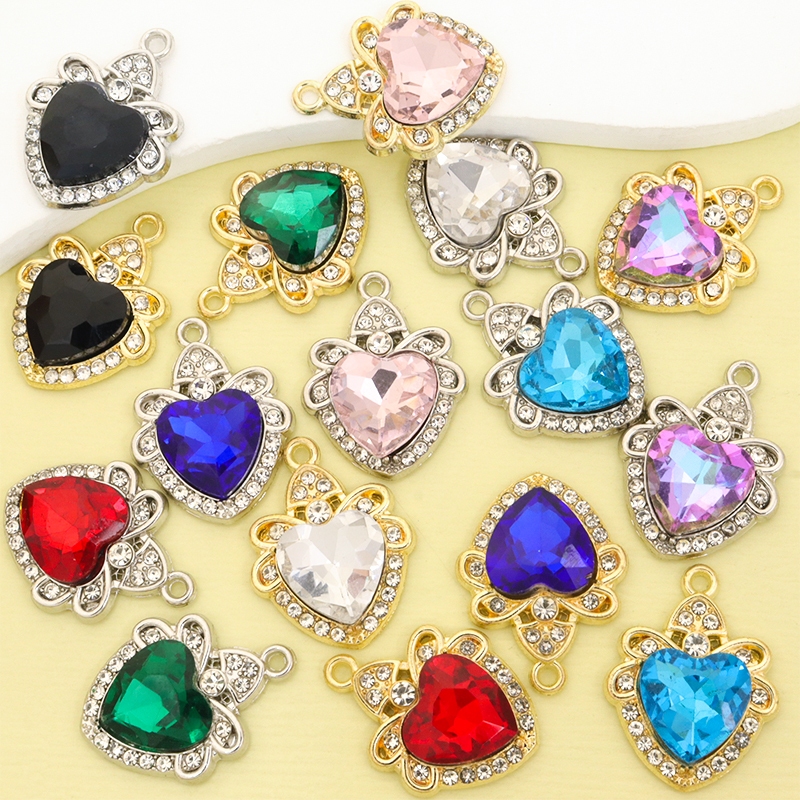 10 ชิ้น Baroque สไตล์แก้วคริสตัล Rhinestones Inlay Peach Heart Charm สําหรับ DIY ที่ละเอียดอ่อนสร้อยคอต่างหูสร้อยข้อมือ Headwear โซ่เอว - fit สําหรับวันวาเลนไทน์, วันเกิดและงานแต่งงาน