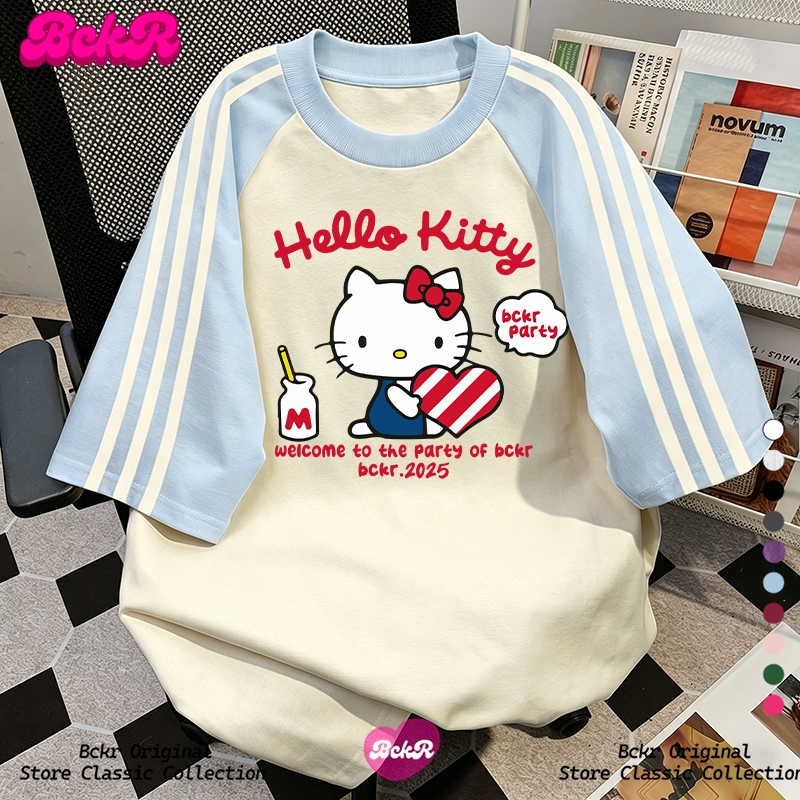 【จัดส่งตลอด 24 ชั่วโมง】🔥BCKR ลายแมวน่ารัก oversize เสื้อ 🐱 ชุดหน้าร้อนคอกลมผู้หญิง tshirt YG585