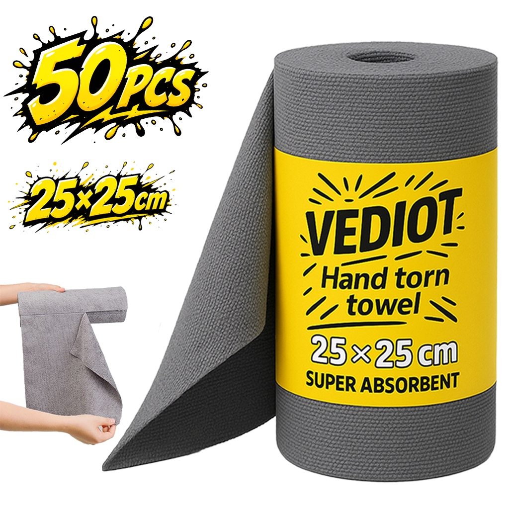 【ส่งจากไทย】Vediot ผ้าขนหนูล้างรถไมโครไฟเบอร์แบบใช้ซ้ําได้ม้วน 50 ชิ้นผ้าเช็ดมือสําหรับการดูแลรถยนต์ในครัวเรือน