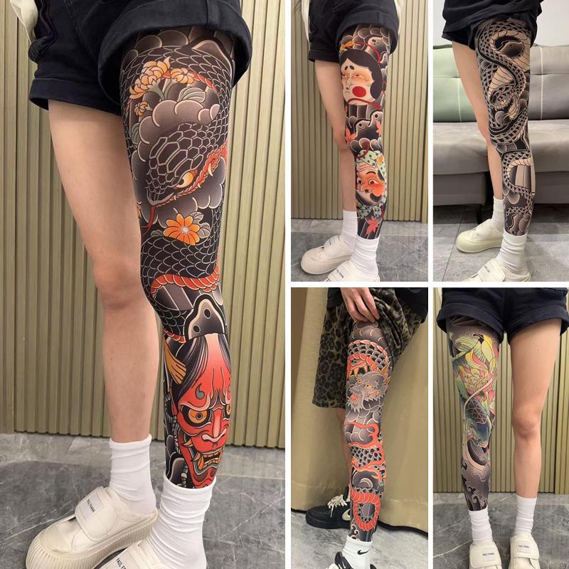ถุงเท้ายาว ปลอกขา คลุมขา ลายสักเท่ห์ๆ ผ้านิ่ม ยืดหยุ่นได้ดี ไม่คัน ใส่สบาย ส่งไทย ส่งไว