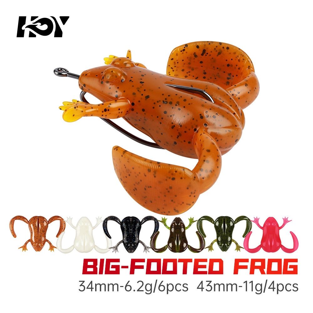 KINGDOM Big-Footed Floating Soft Frog Lure กลิ่นกระเทียม 34 มม./43 มม. 6.2g/11g Bionic Big Foot Auto-Righting Design วัสดุ TPE ยืดหยุ่นสูงสําหรับ Bass Snakehead ตกปลาน้ําจืด