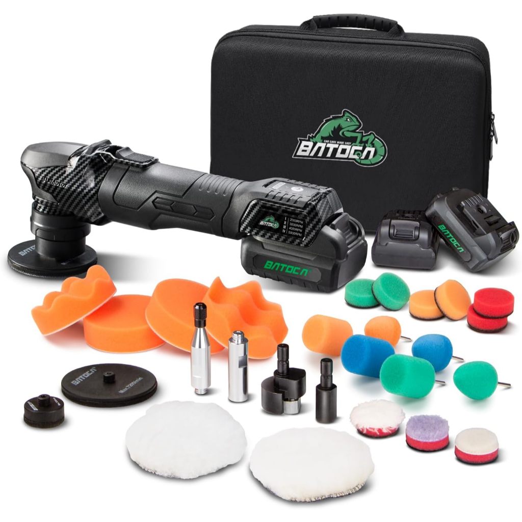 BATOCA S4 ไร้สาย Multi-Polisher-Set, 2 ชิ้น 12 โวลต์ 2.5Ah แบตเตอรี่, RO&DA รถบัฟเฟอร์ Polisher, 1 & 3 นิ้ว Mini Brushless Polisher สําหรับรายละเอียดรถ, สไตล์คาร์บอน