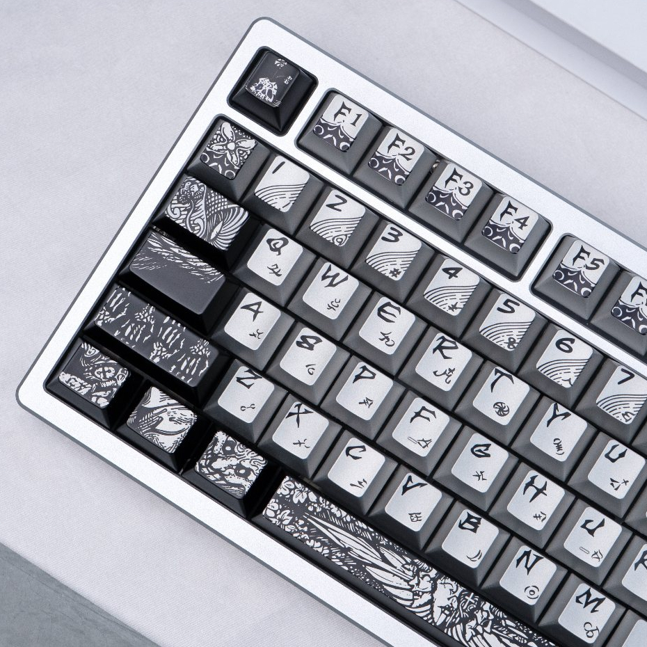 Hooded Fallen Angel Keycaps PBT โปรไฟล์เชอร์รี่สีดํา Dark Seraph Metallic pearlescent Keycap ชุดสําหรับคีย์บอร์ดแบบกลไก