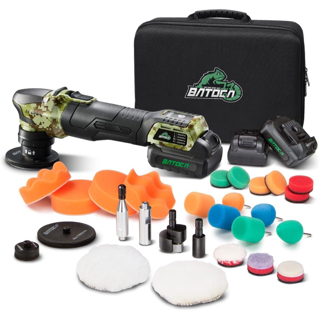 BATOCA S4 ไร้สาย Multi-Polisher-Set, 2 ชิ้น 12 โวลต์ 2.5Ah แบตเตอรี่, RO&DA รถบัฟเฟอร์ Polisher, 1 & 3 นิ้ว Mini Brushless Polisher สําหรับรายละเอียดรถยนต์, รูปแบบลายพรางสไตล์
