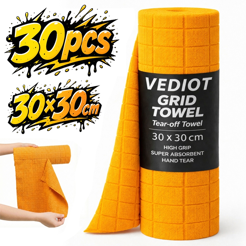 อัพเกรดใหม่Vediot Grid Tear-off Towel 30x30 ซม. 30 แผ่น/ม้วน High Grip รายละเอียดรถดูดซับซุปเปอร์ / ผ้าขนหนูล้างรถ Hand Tear