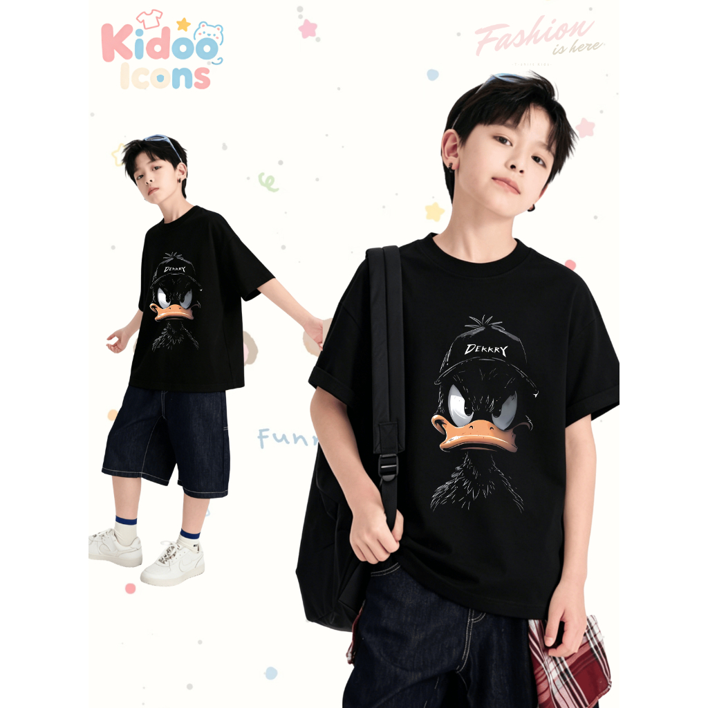 KIDOO ICONS เสื้อยืดเด็กผู้ชายคอกลม ฤดูร้อน สไตล์ลำลอง ทรงหลวม ลายสุนัขบอลการ์ตูน เนื้อผ้านุ่ม ยืดหยุ่น ผ้าฝ้ายแท้ 100% #A01+6081