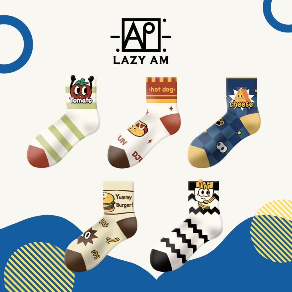 LAZYAM ถุงเท้ายาวลายการ์ตูนชีสน่ารัก สไตล์วินเทจ ผ้าคอตตอน ใส่สบาย ระบายอากาศ