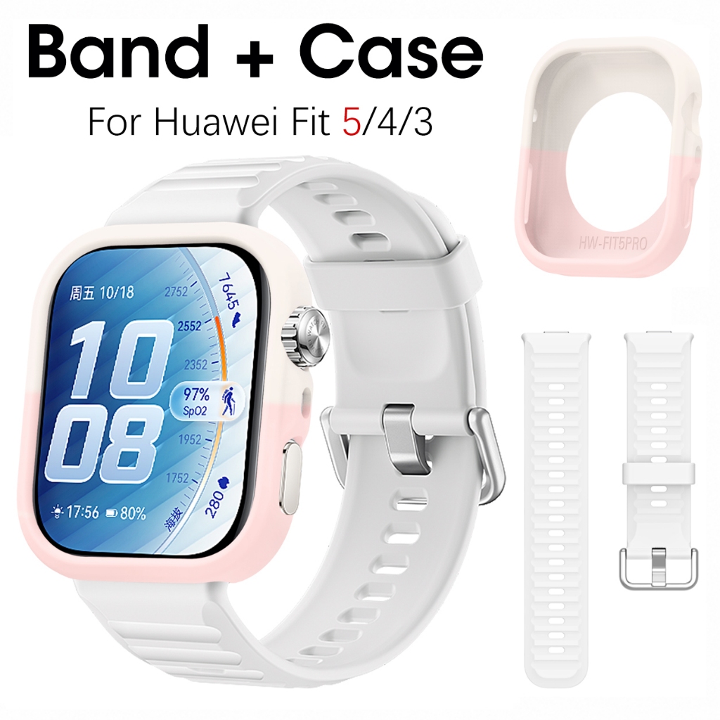สายซิลิโคนอย่างเป็นทางการ + เคสซิลิโคนสําหรับนาฬิกา Huawei Fit 5 Pro เคสป้องกันกีฬาซิลิโคนพร้อมวงอย่างเป็นทางการสําหรับ Huawei Fit5 Fit4 Fit3 Protector