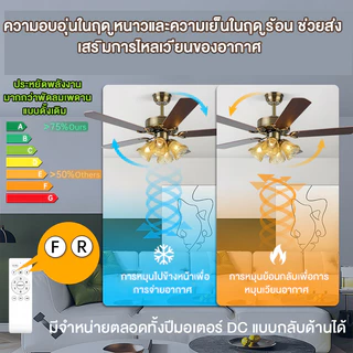 GOGEOUS พัดลมเพดาน 42/48 นิ้ว พัดลมติดเพดาน ใบพัดไม้5ใบ ไฟLED3สี มอเตอร์ DC เงียบ ประหยัดไฟ ปรับแรงลมได้ 6 ระดับ ลมแรงมาก พัดลมรีโมท ฟังก์ชันตั้งเวลา สําหรับห้องนอน ใช้ในบ้าน/ร้านอาหาร/โฮมออฟฟิศ 10 ปี