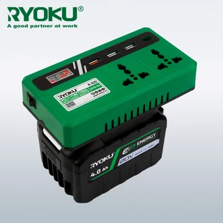 RYOKU Li-ion Battery Inverter (แหล่งจ่ายไฟแบบพกพา) อินเวอร์เตอร์อัจฉริยะอเนกประสงค์ ปลั๊กอัจฉริยะสองอัน เครื่องแปลงไฟ 120W ไร้สาย Power Inverter DC 21V To 220V
