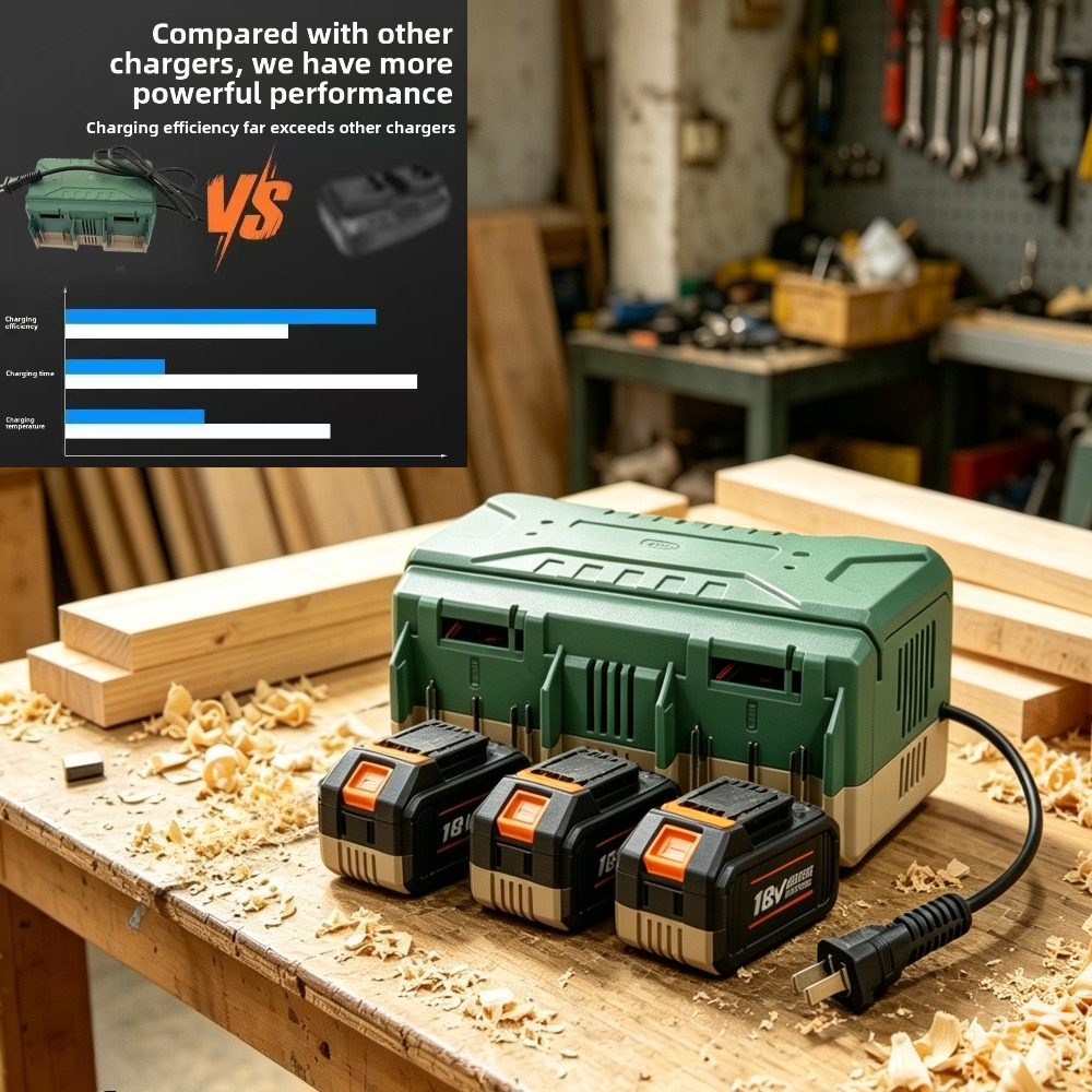 90W 4‐Bay Fast Charger สําหรับ Makita / KEELAT / TANZU / OSUKA / MASARU แบตเตอรี่ลิเธียม 18V/20V – แท่นชาร์จอัจฉริยะ, ตัวบ่งชี้สถานะ LED, Universal AC 100‐240V