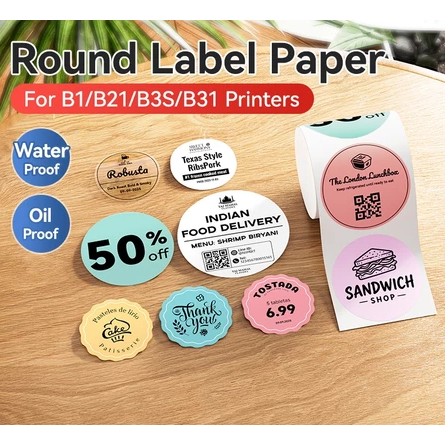 NIMMBOT B1/B21/B3S/B31/B4 กระดาษฉลากกลมสําหรับใบรับรองการอบอาหารสติกเกอร์กาวความร้อนสีโปร่งใสป้ายขนา