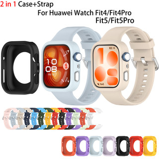 2 in 1 สายซิลิโคน + สําหรับ Huawei นาฬิกา Fit5 Fit4 Fit 4 5 Pro นุ่มกันน้ํากีฬาแฟชั่นสายรัดข้อมือเปลี่ยนสร้อยข้อมือ Smartwatch สีลูกกวาด Slim Tpu