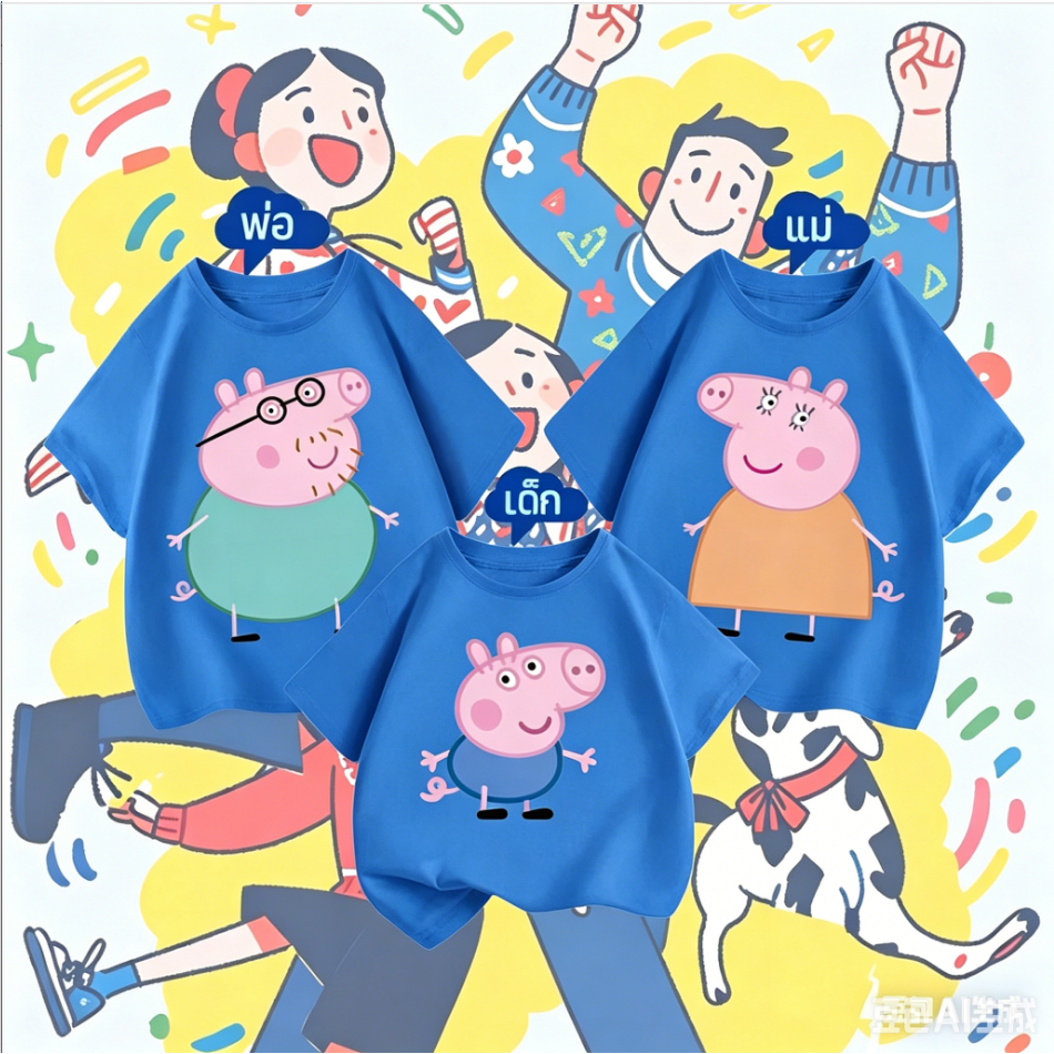 COD✅ (จัดส่งตลอด 24 ชั่วโมง)โปรโมชั่น 3 ชุดสำหรับครอบครัวเสื้อยืดคอกลมแขนสั้น เสื้อยืดแฟชั่น Peppa Pig ใส่สบาย100% cotton S-3XL 3สี 90-150全