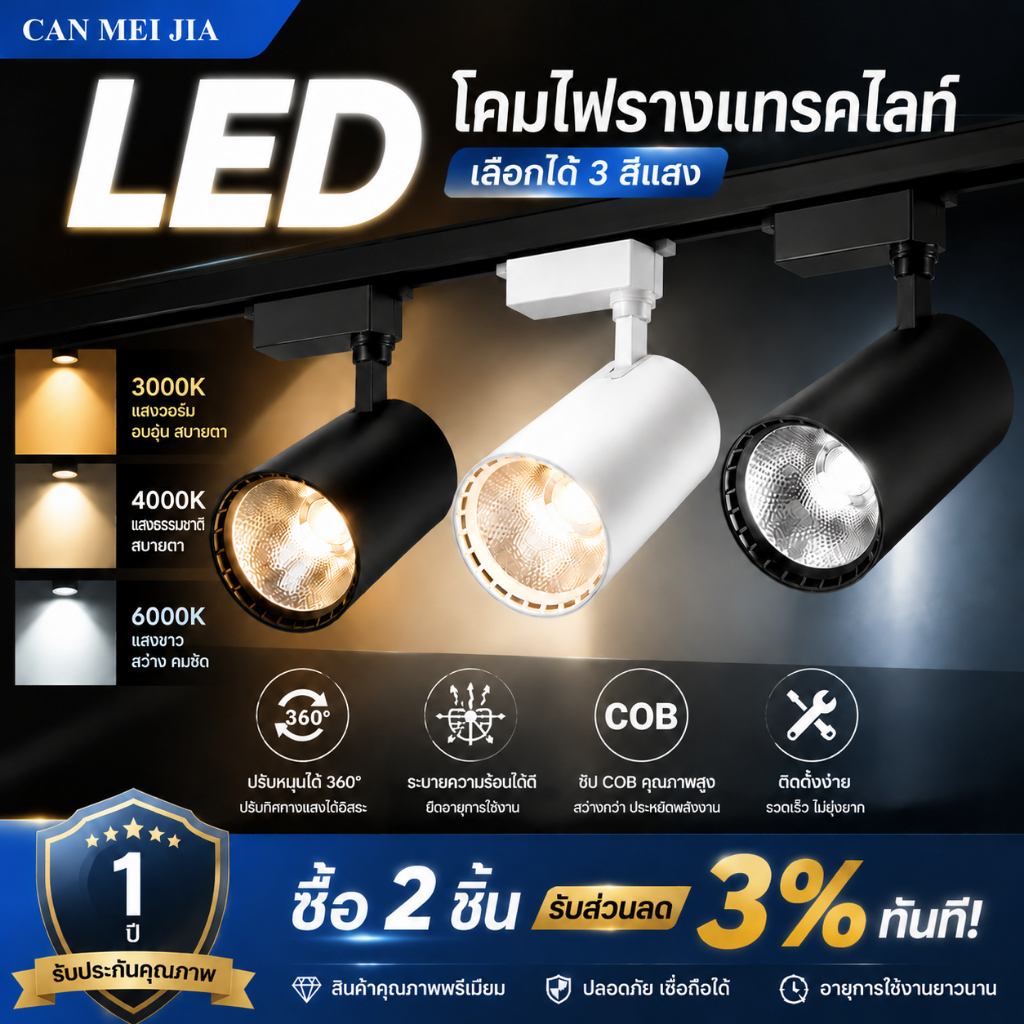 ชุดรางสปอตไลท์อลูมิเนียม 6/4/3 ชิ้น ไฟติดตามเพดาน ไฟห้องครัว ไฟห้องนอน ไฟบาร์ ไฟแต่งร้าน คิทเช่นไลท์ings โคมไฟติดตั้งเองได้