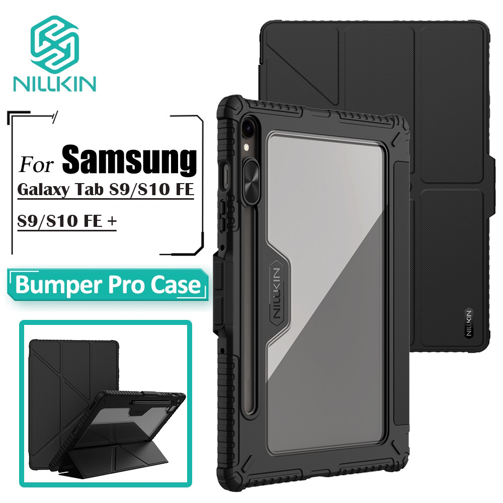 Nillkin Flip Case Pro สําหรับ Samsung Galaxy Tab S10 FE+ S9 FE+ ตัวเลื่อนกล้อง รวมทุกอย่าง 360° กันกระแทกฮาร์ดพีซี + เปลือกป้องกันกันชนหนัง ปู่