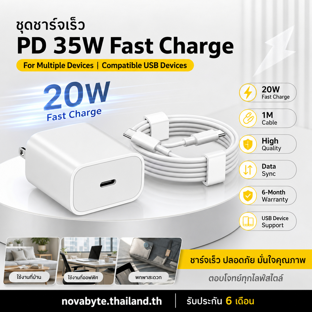 Foxconn หัวชาร์จเร็ว 20W พร้อมสาย USB 1ม. ชาร์จไว ซิงค์ข้อมูลได้ สายทองแดงแท้ กันรบกวน รับประกัน 6เดือน
