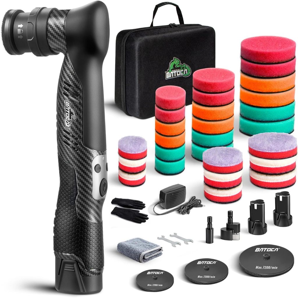 BATOCA S5 ไร้สาย Mini Car Polisher Buffer Sander Dual Action เครื่องขัดโรตารีสําหรับรถยนต์รถจักรยานยนต์รายละเอียด Polish Buffing 1 นิ้ว 2 นิ้ว 3 นิ้วชุดแผ่นขัด 2x 12V