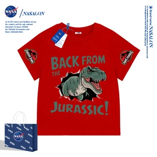 NASA เสื้อยืดแขนสั้นเด็ก ผ้าฝ้าย 100% ลายการ์ตูนไดโนเสาร์ ระบายอากาศดี เหมาะสำหรับเด็กอายุ 1-12 ปี ใส่ได้ทุกสไตล์