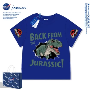NASA เสื้อยืดแขนสั้นเด็ก ผ้าฝ้าย 100% ลายการ์ตูนไดโนเสาร์ ระบายอากาศดี เหมาะสำหรับเด็กอายุ 1-12 ปี ใส่ได้ทุกสไตล์