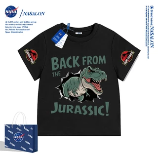 NASA เสื้อยืดแขนสั้นเด็ก ผ้าฝ้าย 100% ลายการ์ตูนไดโนเสาร์ ระบายอากาศดี เหมาะสำหรับเด็กอายุ 1-12 ปี ใส่ได้ทุกสไตล์