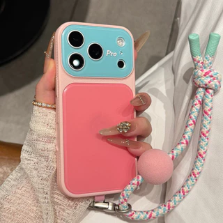 ป้องกันเลนส์สีลูกกวาดอะคริลิ Wrsit สายคล้องเคสโทรศัพท์สําหรับ iPhone 17Promax 17Pro 13 14 15 16 Pro Max กันกระแทกผู้หญิงฝาครอบมือถือ