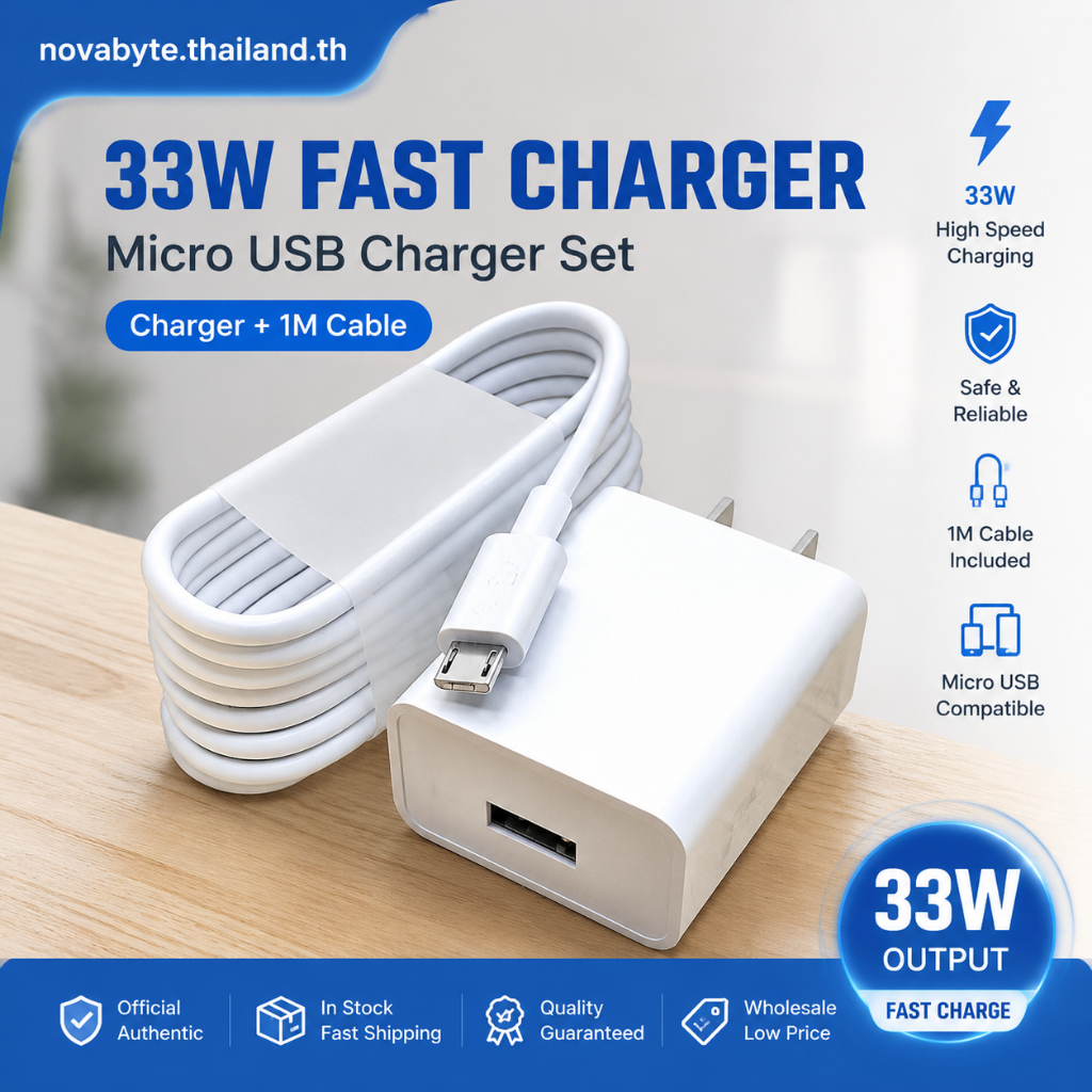 ชุดชาร์จเร็ว 33W Micro USB พร้อมสายข้อมูล พอร์ตเดียว สำหรับ Realme C11 C12 C15 C21Y C30 มือถือทั่วไป