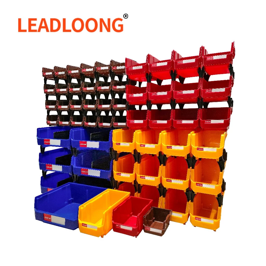 LEADLOONG V Series กล่องอะไหล่ กล่องเก็บของวางซ้อนกันได้ - ออแกไนเซอร์โรงรถที่ทนทานสําหรับเครื่องมือและอุปกรณ์เสริม-ภาชนะประหยัดพื้นที่สําหรับโรงรถ รถยนต์ และบ้าน